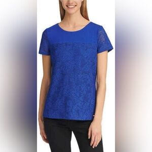 Calvin Klein Women's Short Sleeve Mesh Overlay Double Layer Tee